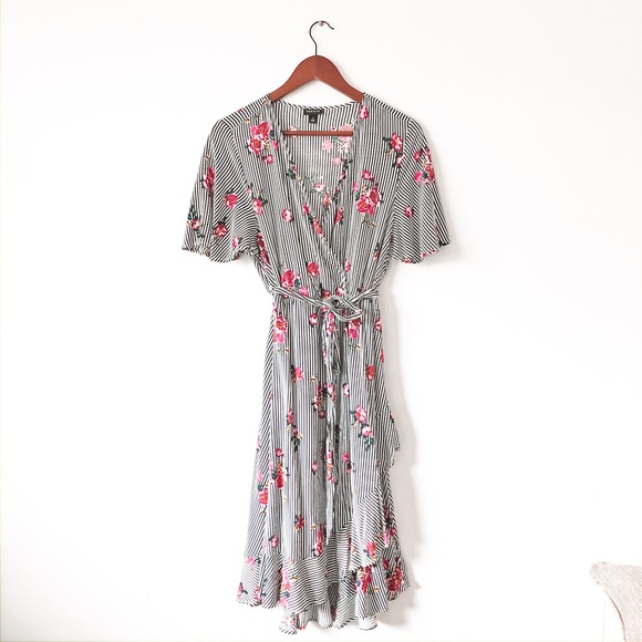 Torrid Floral Stripe Challis Wrap Dress Size One - Picture 4 of 13